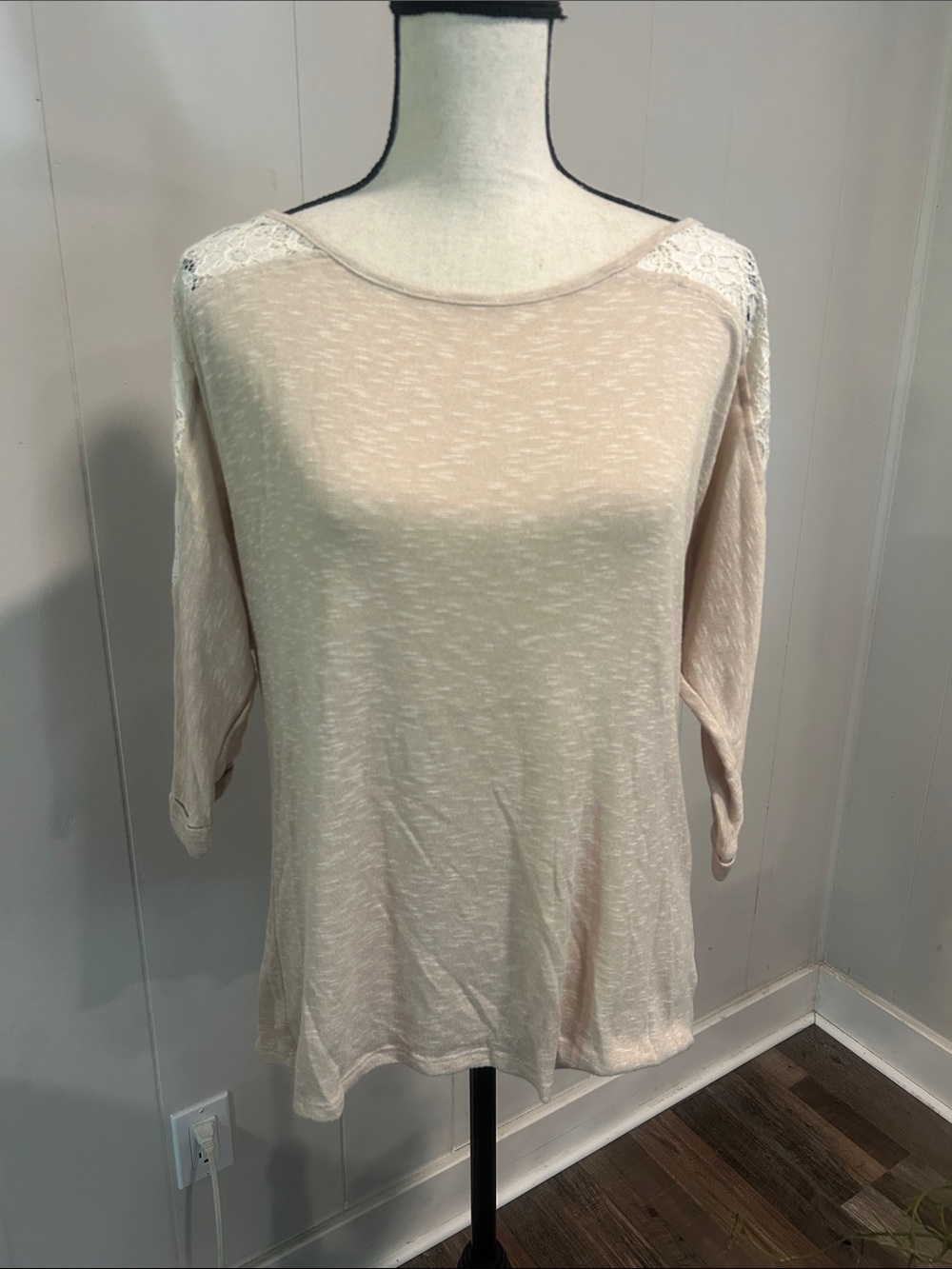 Decree Light Blush Lace-Shoulder Long Sleeve Top